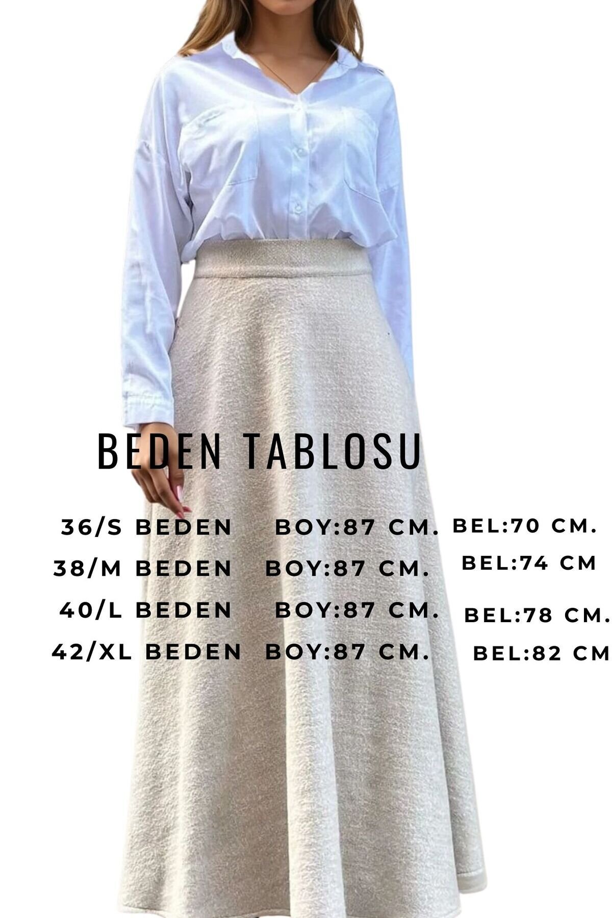 Long High-Waisted Flared Mottled Woolen Pocketed Skirt - Orange - Pasaklı Giyim