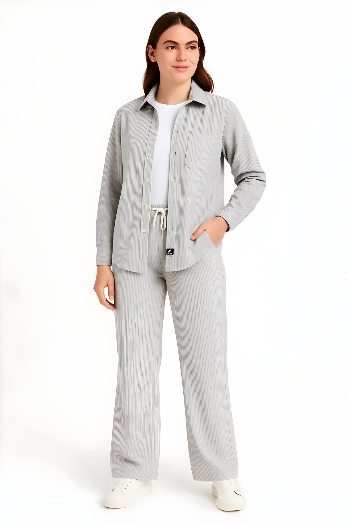 Gri Oversize Kadife Gömlek Ve Pantolon İkili Takım - RAWEA FASHİON