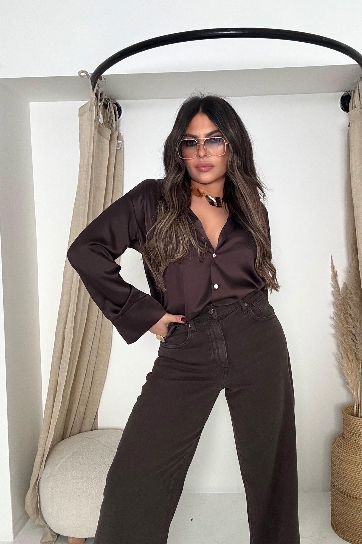 بنطلون جينز بني غامق موديل ماركة - Sohotique By P