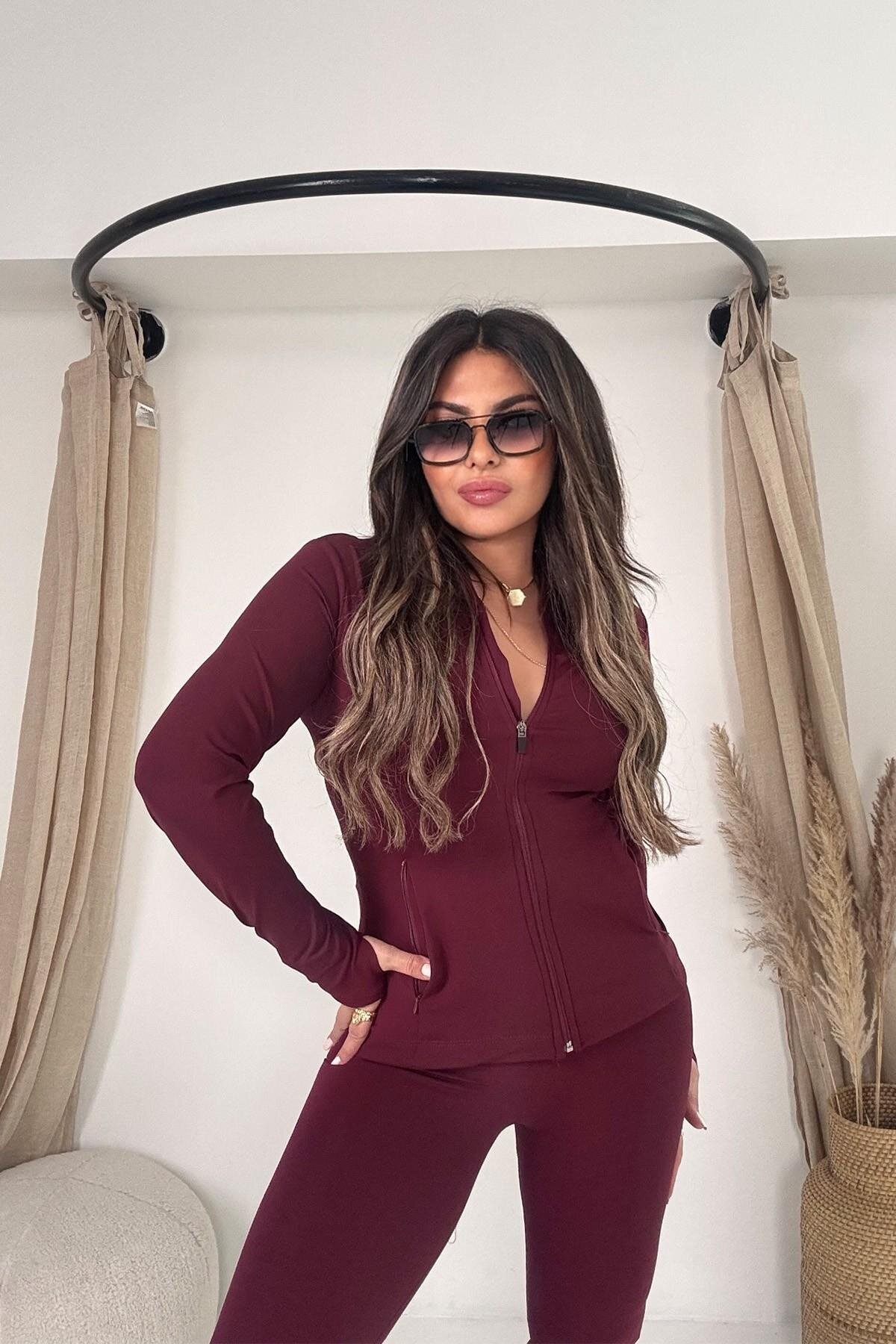 طقم جاكيت وليجن قطعتين لون عنابي أيرليفت - Sohotique By P