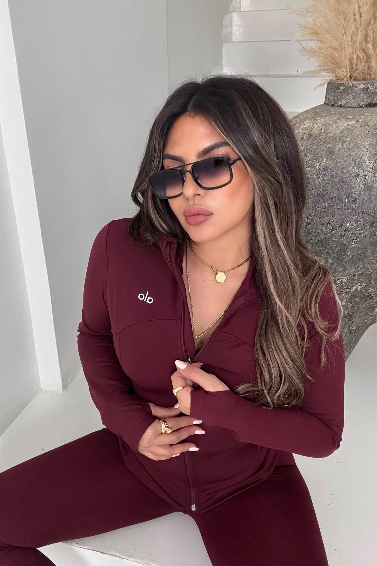 طقم جاكيت وليجن قطعتين لون عنابي أيرليفت - Sohotique By P