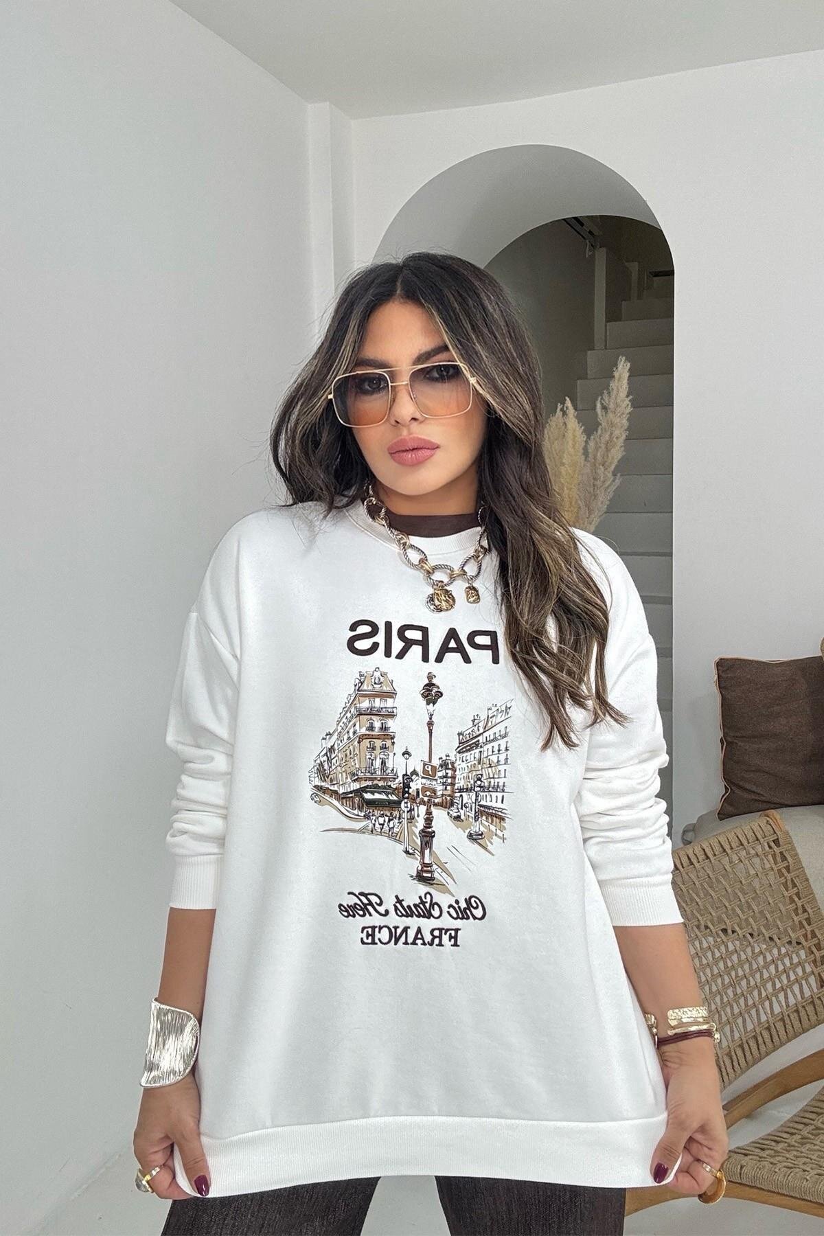Paris Embroidered Sweatshirt - Ecru - Sohotique By P
