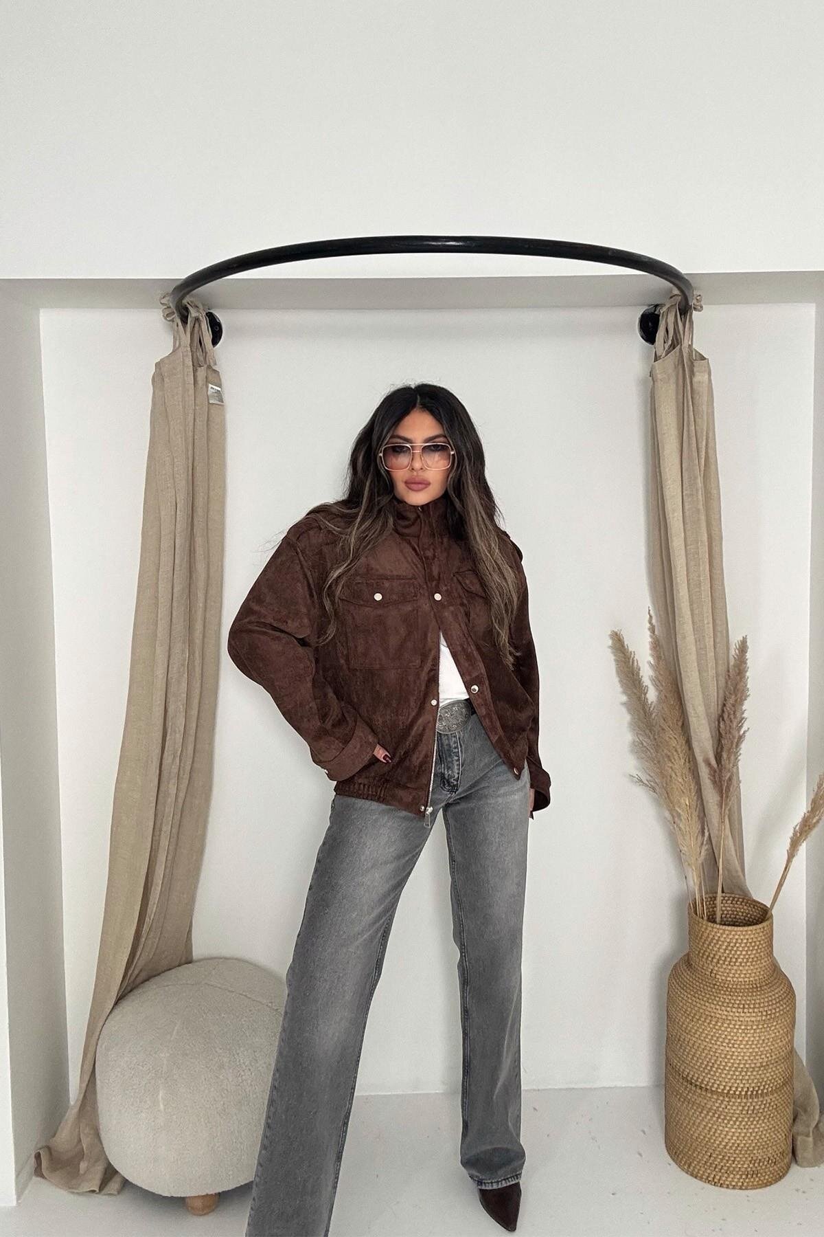 بنطال جينز بأرجل واسعة رمادي دخاني مغسول - Sohotique By P