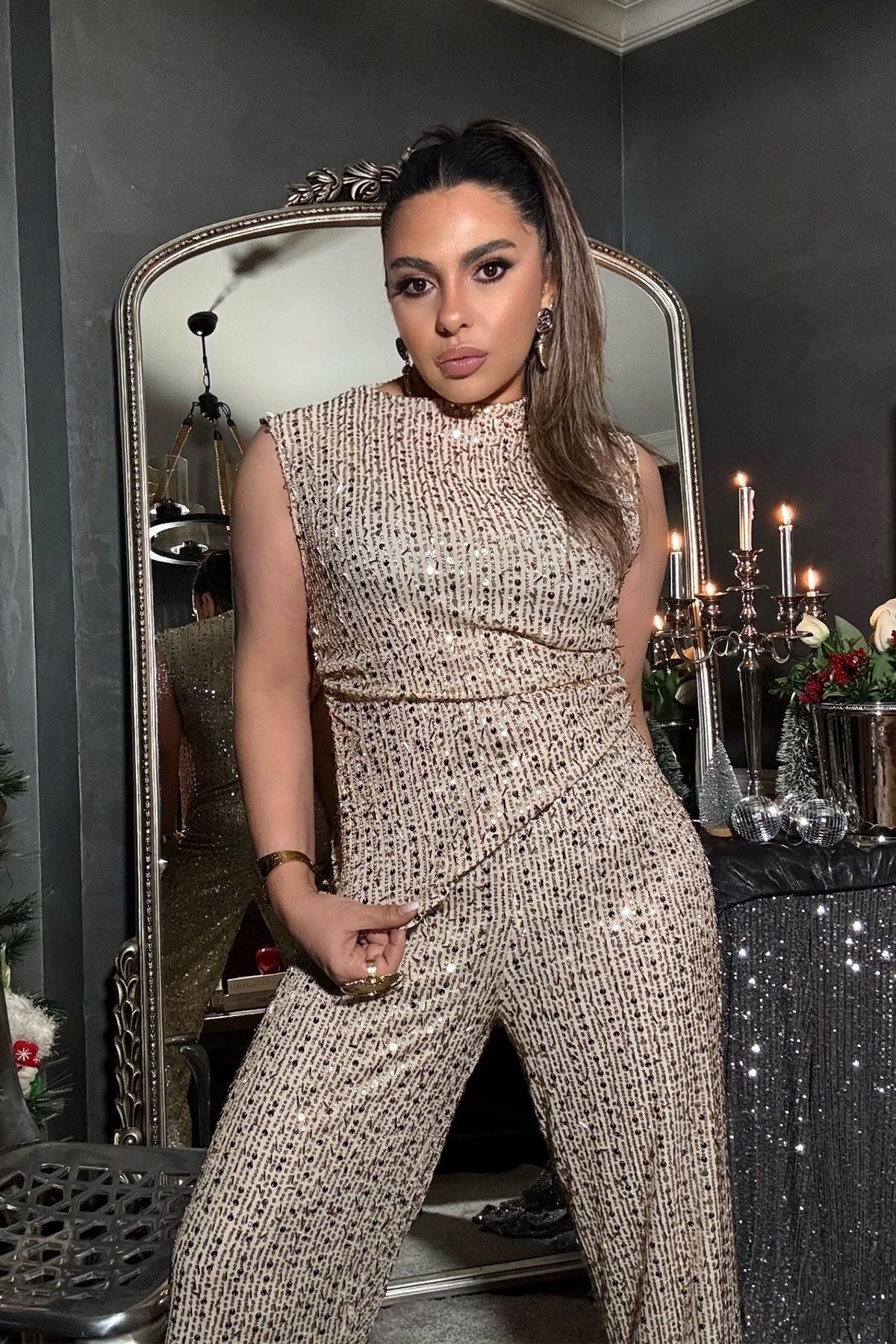 Sequin and Bead Detailed Pants - Gold - Sohotique By P