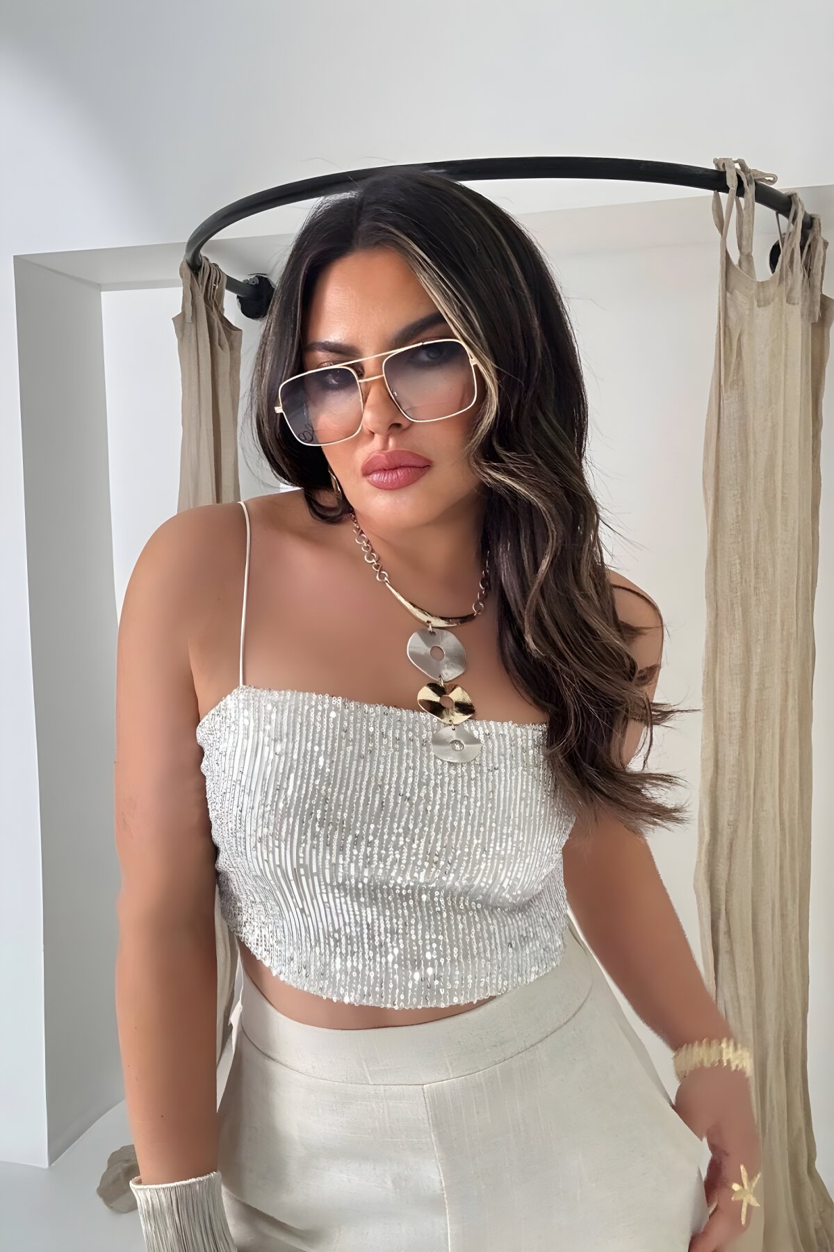 Sequined String Strap Crop Top - Sohotique By P