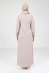 Bej Fermuarlı Tesettür Elbise