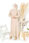 Bej Kum Krep Aydan Taş Şeritli Tesettür Elbise