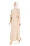 Bej Kum Krep Aydan Taş Şeritli Tesettür Elbise