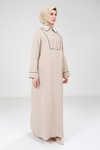 Bej Nervür Detaylı Tesettür Elbise