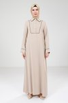 Bej Nervür Detaylı Tesettür Elbise