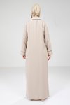 Bej Nervür Detaylı Tesettür Elbise