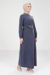 İndigo Biye Detaylı Tesettür Elbise