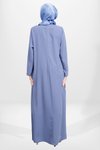 İndigo Fırfırlı Broş Detaylı Tesettür Elbise