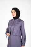 İndigo Parlak Kumaş Ceketli İkili Tesettür Takım