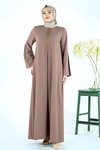 Kahve A Pilili Önü Dantel Ve Boncuk Detaylı Tesettür Elbise