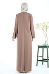 Kahve A Pilili Önü Dantel Ve Boncuk Detaylı Tesettür Elbise