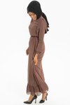 Kahve Nova Şifon Taş Detaylı Tesettür Elbise