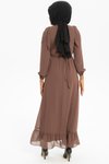 Kahve Nova Şifon Taş Detaylı Tesettür Elbise