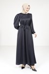Lacivert Hare Balon Kol Tesettür Elbise