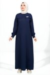 Lacivert Manşet Kol Zincir Detaylı Tesettür Elbise