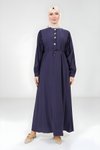 Lacivert Modal Düğme Detaylı Tesettür Elbise