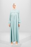 Mint Yeşil Robadan Kesim Manşeti Düğmeli Tesettür Elbise