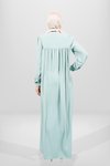 Mint Yeşil Robadan Kesim Manşeti Düğmeli Tesettür Elbise