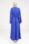Saks Mavi Taş Kemer Detaylı Tesettür Elbise