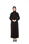 Siyah Örme Ön Kısmı Fermuarlı Tesettür Elbise