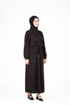 Siyah Örme Ön Kısmı Fermuarlı Tesettür Elbise