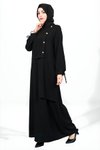 Siyah Tesettür Düğme Detaylı Bağlama Kollu Elbise