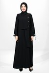 Siyah Tesettür Düğme Detaylı Bağlama Kollu Elbise