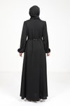 Siyah Yakası Kurdele Beli Kuşak Detaylı Tesettür Elbise