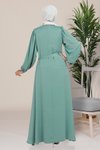 Turkuaz Hare Balon Kol Tesettür Elbise