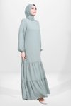 Yeşil Ete ği Fırfırlı Kolu Lastikli Tesettür Elbise