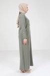 Yeşil Kolu Fermuar Detaylı Tesettür Elbise