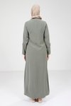 Yeşil Kolu Fermuar Detaylı Tesettür Elbise