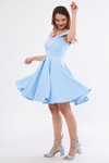 Bebe Mavi Mini Askılı Pileli Kloş Kayık Yaka Abiye Elbise