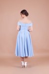 Bebe Mavisi Midi Pileli Askılı Düşük Omuz Abiye Elbise