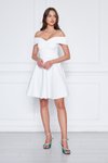 Beyaz Mini Kloş Kalp Yaka Düşük Omuz Scuba Abiye Elbise
