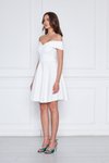 Beyaz Mini Kloş Kalp Yaka Düşük Omuz Scuba Abiye Elbise
