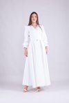 Beyaz Uzun Kruvaze Yaka Abiye Elbise