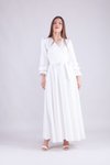 Beyaz Uzun Kruvaze Yaka Abiye Elbise