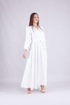 Beyaz Uzun Kruvaze Yaka Abiye Elbise