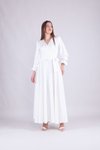 Beyaz Uzun Kruvaze Yaka Abiye Elbise