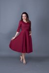Bordo Midi Kloş V Yaka Cep Detaylı Elbise