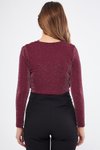 Bordo Uzun Kol Örme Simli Büzgü Detay Çıtçıtlı Body