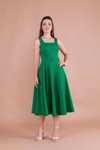 Çimen Yeşili Midi Askılı Kare Yaka Elbise