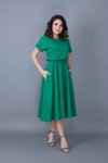 Çimen Yeşili Midi Yarasa Kol Beli Lastikli Cepli Elbise