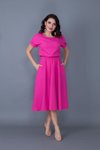 Fuşya Midi Yarasa Kol Beli Lastikli Cepli Elbise